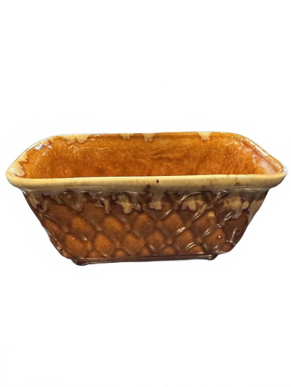 Vintage Brush McCoy Pottery Planter 100-8 Brown Diamond Quilted Drip Glaze MCM